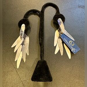 CORALIA LEETS Retro Lucy Silver Feather Drop Earrings NWT R $42